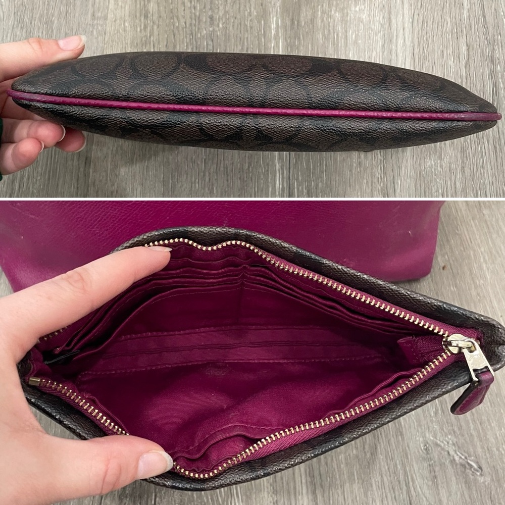 COACH✨Dahlia Purple & Gold Cross Grain Leather City Zip Tote & Wallet - Picture 13 of 16